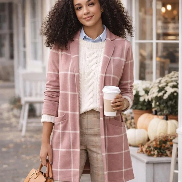 Maurices Pink Windowpane Blazer sweater cardigan top blouse shirt XS - Picture 1 of 9